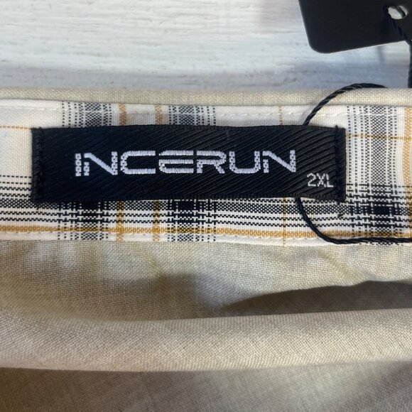 Incerun Button Front Shirt Mens 2XL Beige New Short Sleeve - Picture 5 of 8